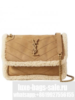 Saint Laurent Niki Shearling Shoulder Bag 533037 Apricot