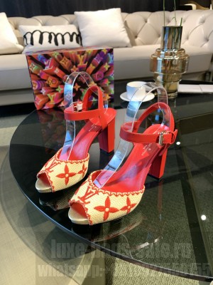 Louis Vuitton Raffia Heel 9.5cm Monogram Pumps Red 2021 Collection 