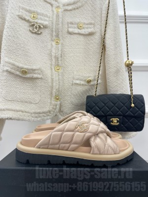 Chanel Quilted Nylon Slide Sandals with Cross Strap 2023 05