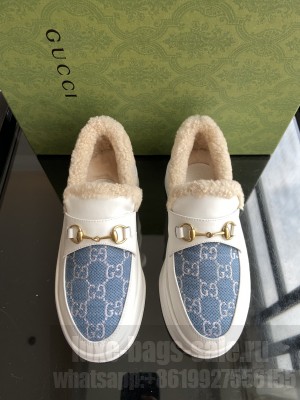 Gucci Fabric and Leather Loafers with Shearling Lining 07