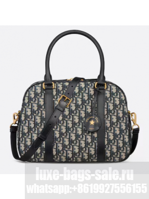 Large D-Vibe Bowling Bag Blue Dior Oblique Jacquard M1341UT