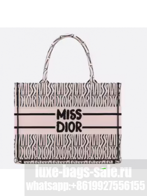 Medium Dior Book Tote White and Pale Pink Miss Dior Allover Embroidery M1296ZEZE