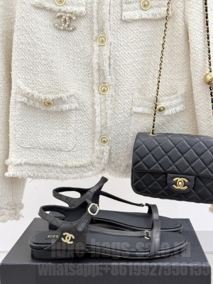 Chanel Calfskin Flat Sandals Black 2025