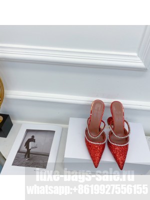 AMINA MUADDI HEEL 9.5CM GILDA POINTED TOE MULES GLITTER RED 2021 Collection
