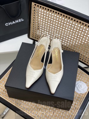 Chanel Pointed Toe High-Heel 8cm Calfskin Slingback Pumps White 2022 Collection