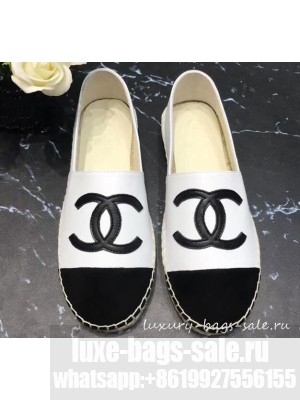 Chanel CC Logo Lambskin and Suede Calfskin Espadrilles White/Black 2019