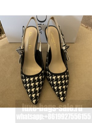 Dior J'Adior Slingback Pumps 9.5cm in Cotton Embroidery with Micro Houndstooth Black/White 2022 Collection