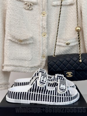 Chanel Stripes Beach Flat Sandals 2024 08