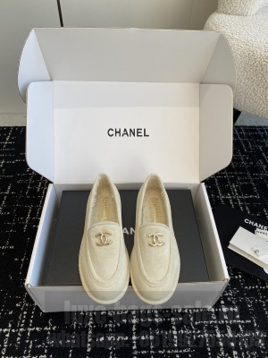 Chanel Women's Suede Leather With Shearling Loafers 2024 Beige
