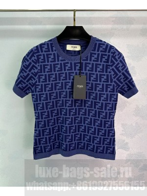 Fendi Women's FF Jacquard Knit Short Sleeves Blue