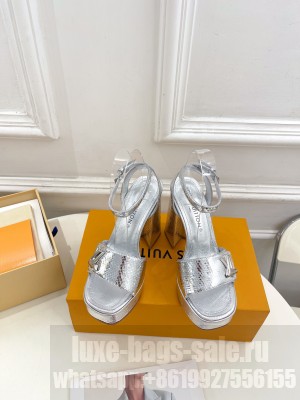 Louis Vuitton Shake Platform Sandals 12cm in Snakeskin Embossed Leather Silver 2024