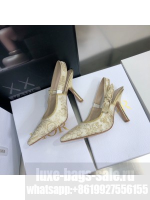 Dior J'Adior Slingback Pumps 9.5cm in Quake Oblique Embroidery White/Gold 2022 Collection
