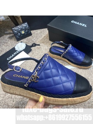 Chanel Quilted Lambskin Slingback Espadrilles Royal Blue Spring/Summer 2021 Collection