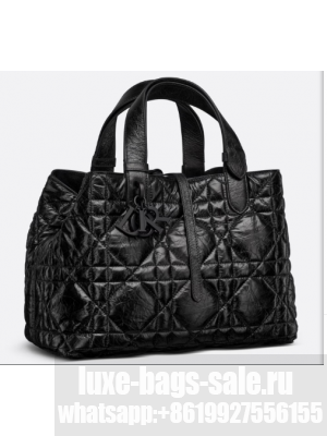 Medium Dior Toujours Bag Black Macrocannage Crinkled Calfskin M2821SNI