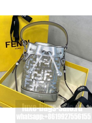 Fendi Mon Tresor Mini Bucket Bag FF Sequins Silver  2021 Collection