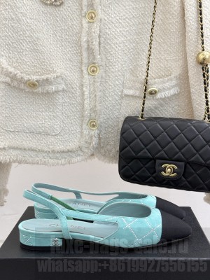 Chanel Slingback 7cm Suede Goatskin & Grosgrain Flat Blue G31319 2025