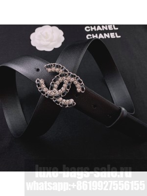 Chanel Smooth Calfskin Belt 3cm with Chain Leather CC Buckle Black  2021 Collection
