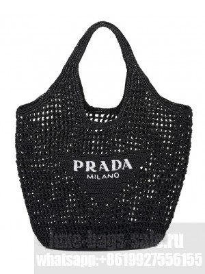 Prada Raffia Tote Bag Black
