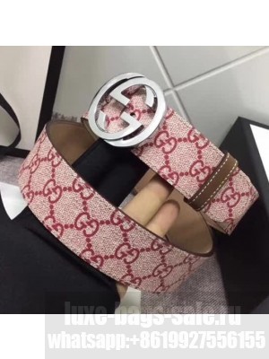 Gucci GG Supreme Belt with Silver G Buckle 37mm Red 