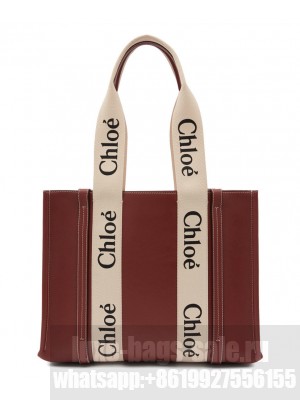 Chloe Woody Medium Leather Tote Coffee