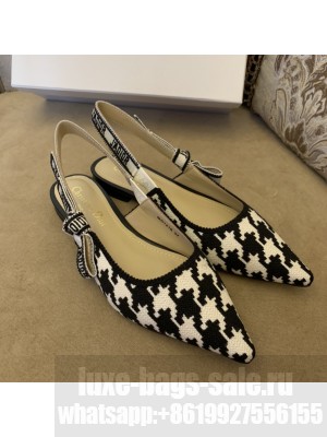 Dior J'Adior Slingback Ballerina Flat in Cotton Embroidery with Micro Houndstooth Black/White 2022 Collection