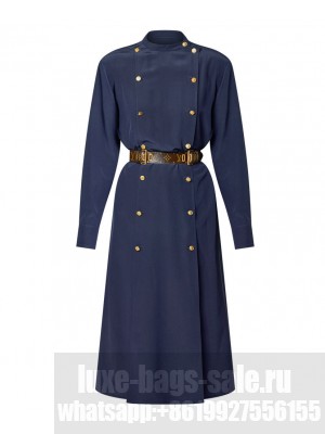 Louis Vuitton Women's Double Breasted Long Sleeves Dress Dark Blue