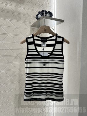 Chanel Striped Knitted Top Black