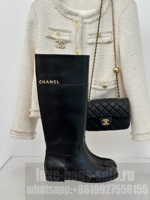 Chanel Calfskin 2cm Internal Lift High Boots Black 2024 