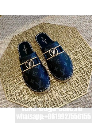 Louis Vuitton Monogram Canvas Espadrille Flat Mules with Rectangle LV Buckle Black 2021 Collection