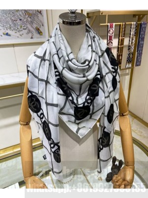 Chanel Women's Camellia Printed Square Scarf White