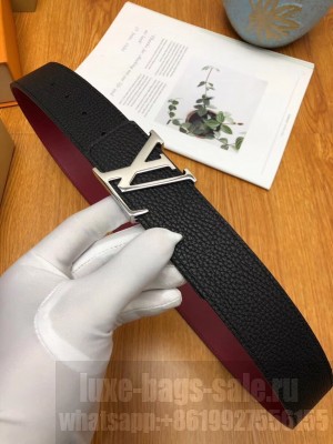 Louis Vuitton Grained Calfskin Reversible Belt 40mm Black/Burgundy/Silver White 03 2019 Collection