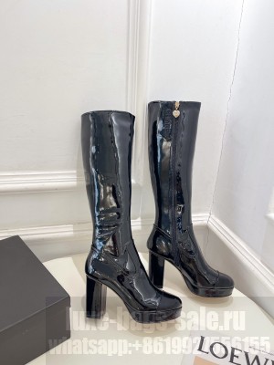 Chanel Patent Leather Heel 8cm platform 2cm Heel High Boots Black
