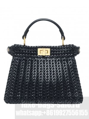 Fendi Sand Leather And Interlaced Fibre Bag 8BN335 Black