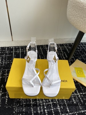 Fendi FFold medium-heeled sandals 6cm in Calfskin Leather White