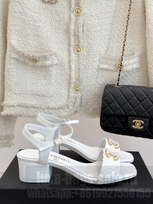 Chanel Lambskin & Tweed CC 5cm Sandals White 2025 