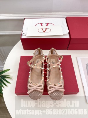 Valentino Garavani Rockstud leather and satin-trimmed crystal-embellished tulle ballet flats Beige