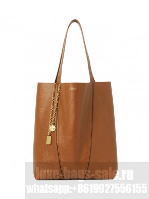 Chloe Spin Tote Bag In Grained Leather Coffee