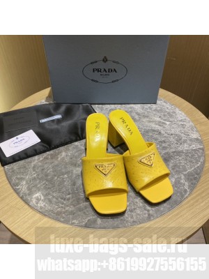 Prada 6.5cm ostrich skin slides sandals Mule2022 Collection Yellow