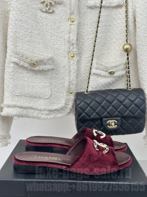 Chanel Velet Slide Mule Burgundy