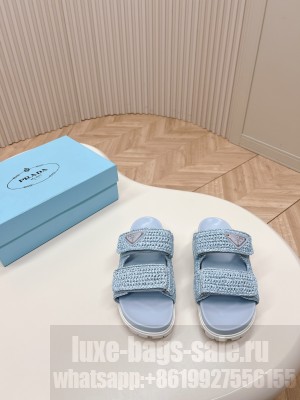 Prada Crochet Cage Slide Flat 2024 Blue