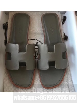 Hermes Oran Flat Slipper Sandals in Swift Box Calfskin Etoupe 03