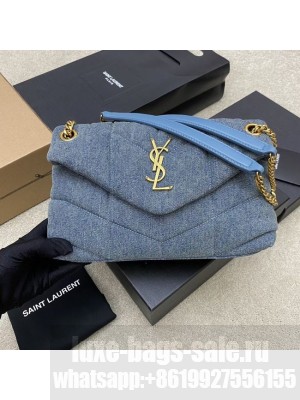 SAINT LAURENT PUFFER CHAIN BAG IN DENIM AND SMOOTH LEATHER 577476 BLUE