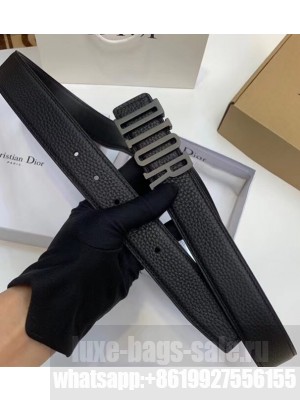 Dior Black Leather Belt 38MM Width Lead Grey DIOR Buckle 2018