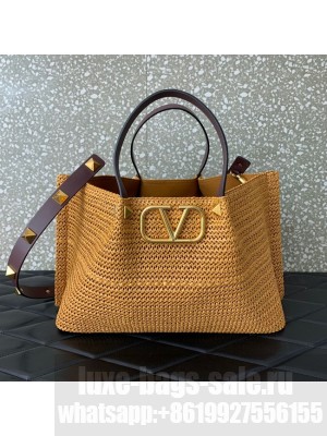 VALENTINO Medium RAFFIA MACRAME Shoulder Bag 0330L brown