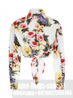Dolce & Gabbana Women's Giardino Print Cotton Bow Shirt Polychrome
