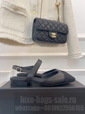 Chanel Lambskin & Satin Flat Sandals Black 2022 Collection 