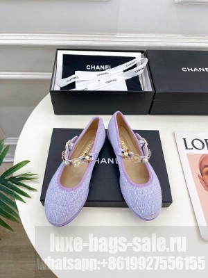 Chanel Women's Wool Tweed,Imitation Pearls & Metal G45778 Mary Jane Flat Purple 2024