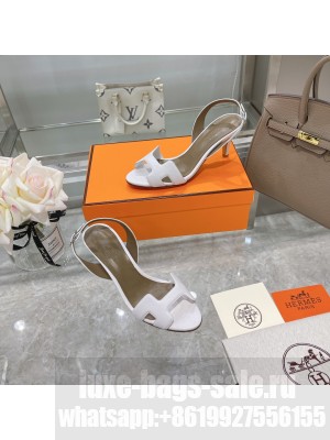 Hermes Leather Heeled Sandals 7cm White 2021 Collection 