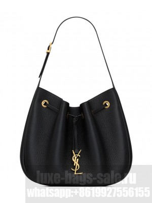 Saint Laurent Paris Vii Small Hobo In Grained Leather Black
