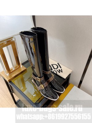 Fendi Fframe Neoprene Harness Flats Boots in Black